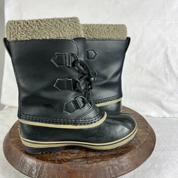 Sorel Boots Kid's Youth Size 2 Yoot Pac Snow Waterproof Winter Black/Green - Picture 5 of 11